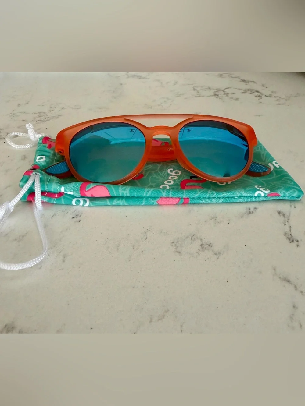 Orange Frame Sunglasses with Blue Lenses